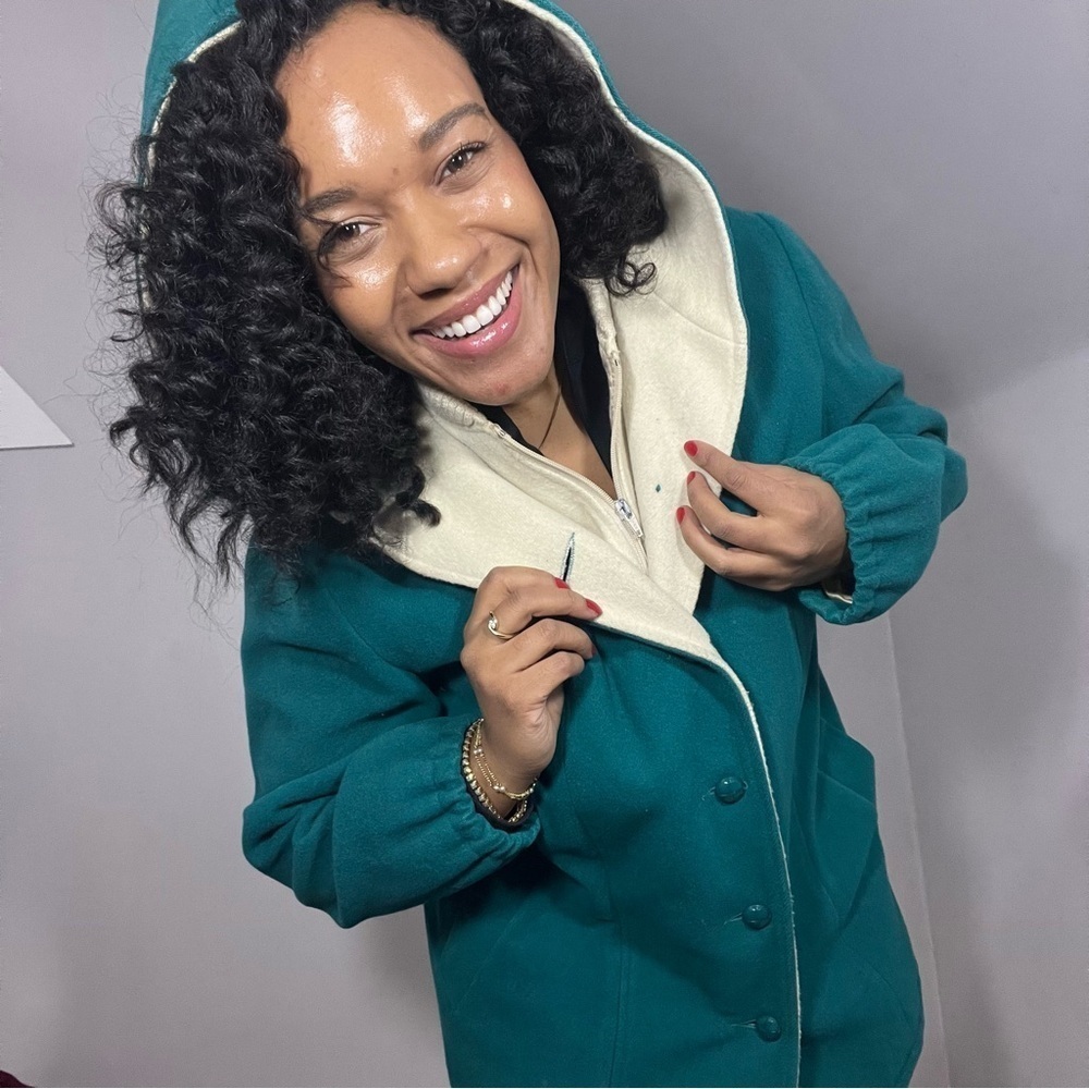 Vintage Green Wool Hooded Jacket Indie Hipster Retro Vest Pea Coat Cottagecore